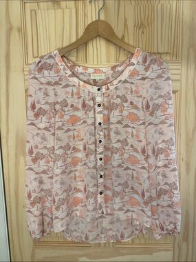 ModCloth Pink and Peach Printed Button-Front Blouse